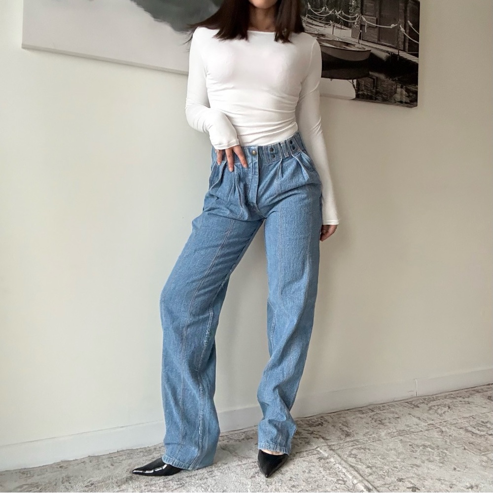 Deadstock 90s High Rise Light Wash Straight Leg Jeans | Vintage Minimalist Denim
